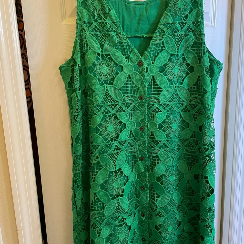 Anthropologie Green Lace Mini Dress - Picture 2 of 11